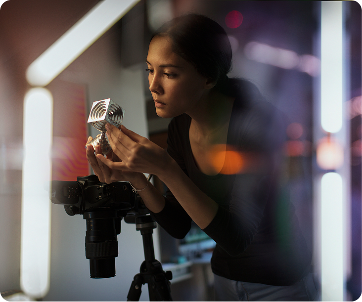 Woman examining object