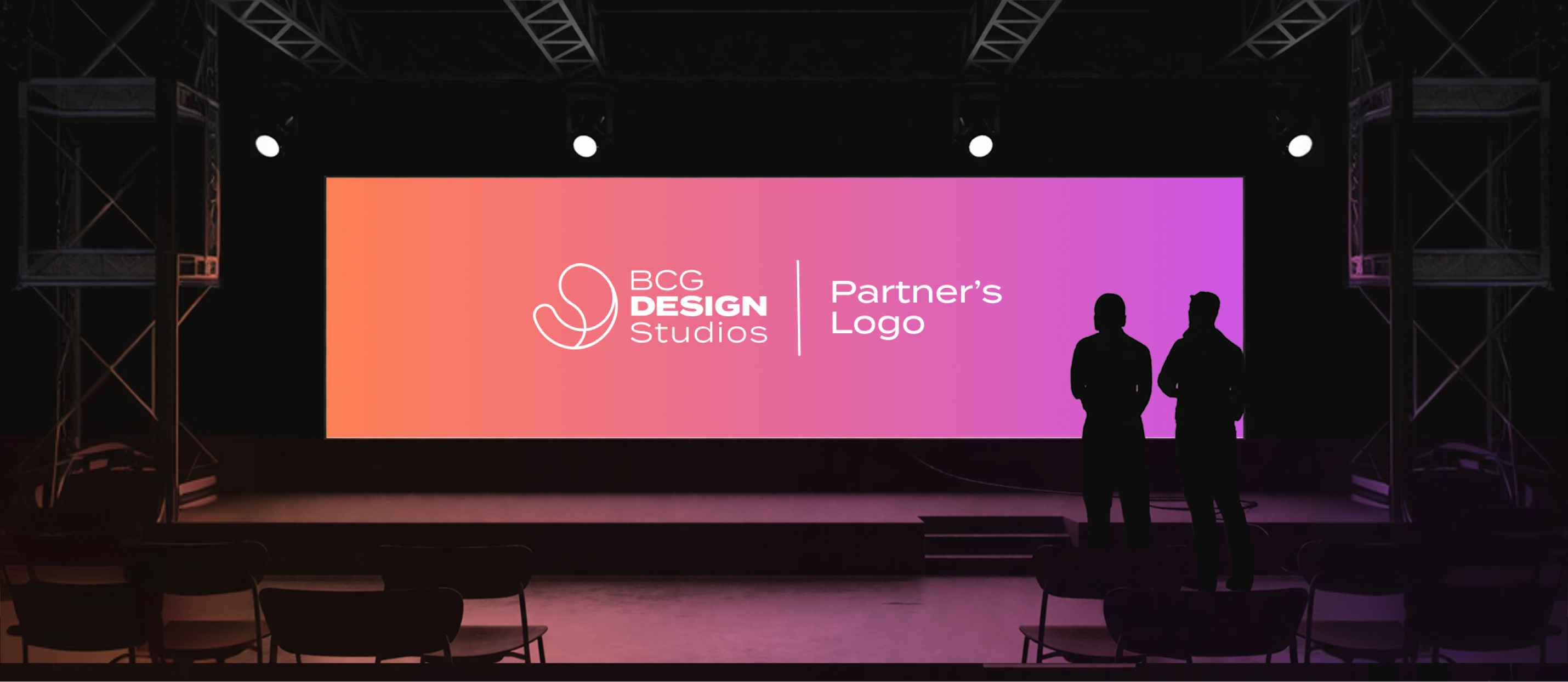 BCG Design Studios logo on LED screen at brand event